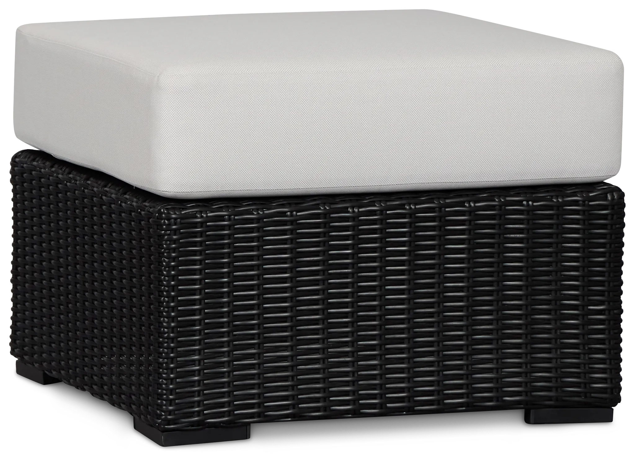 Montecito Black Small Ottoman With Light Beige Cushions