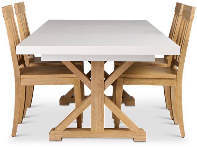 Nantucket Two-tone White Trestle Table & 4 Light Tone Chairs