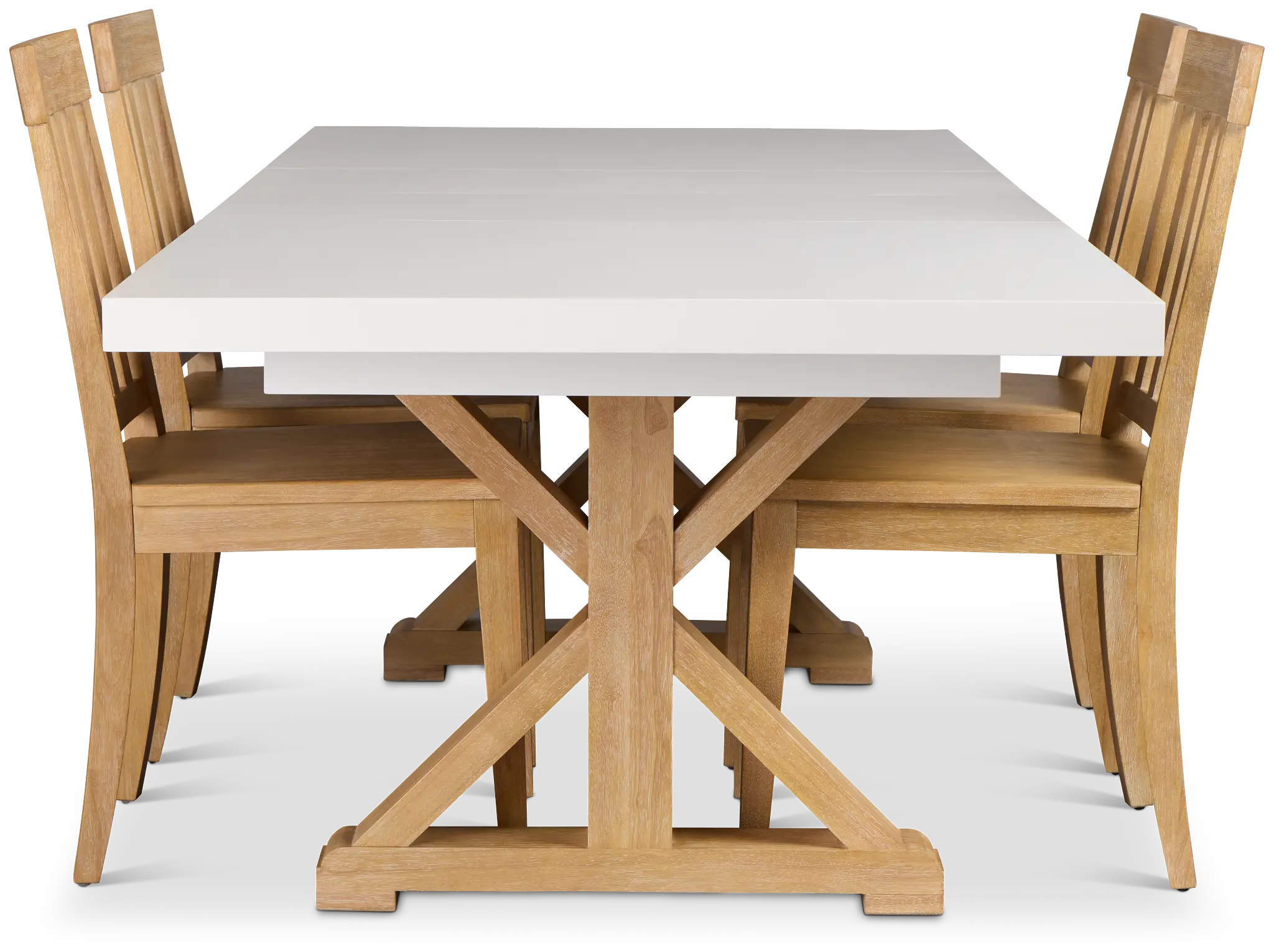 Nantucket Two-tone White Trestle Table & 4 Light Tone Chairs Nantucket Two-tone White Trestle Table & 4 Light Tone Chairs