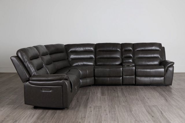Maverick Dark Gray Lthr/vinyl Medium Dual Power 2-arm Reclining Sectional