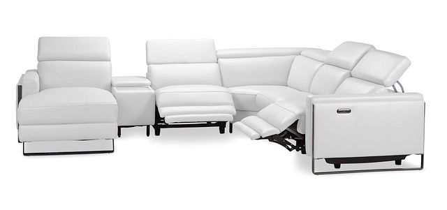 Atlas White Lthr/vinyl Medium Dual Power Left Chaise Sectional