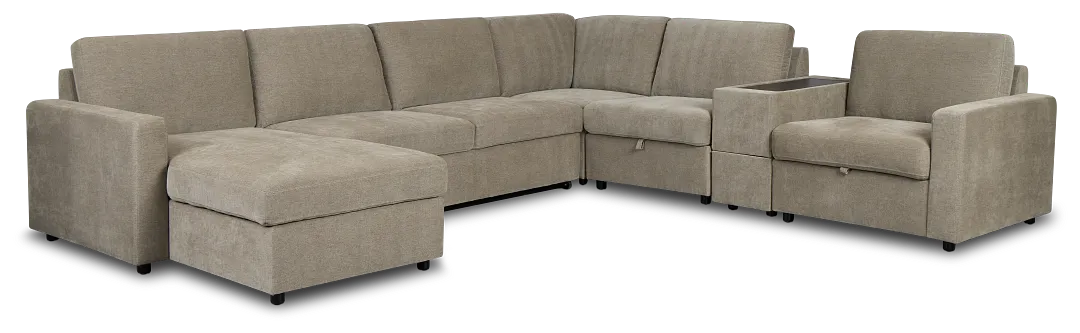Addie Gray Fabric Medium Left Chaise Sleeper Sectional With Console
