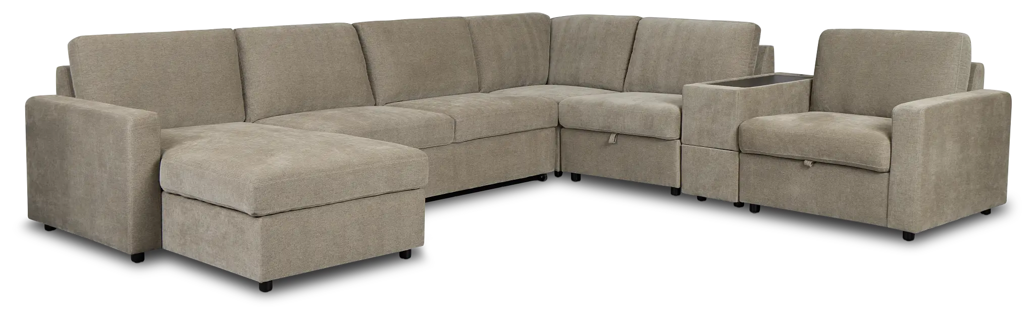 Addie Gray Fabric Medium Left Chaise Sleeper Sectional With Console Addie Gray Fabric Medium Left Chaise Sleeper Sectional With Console