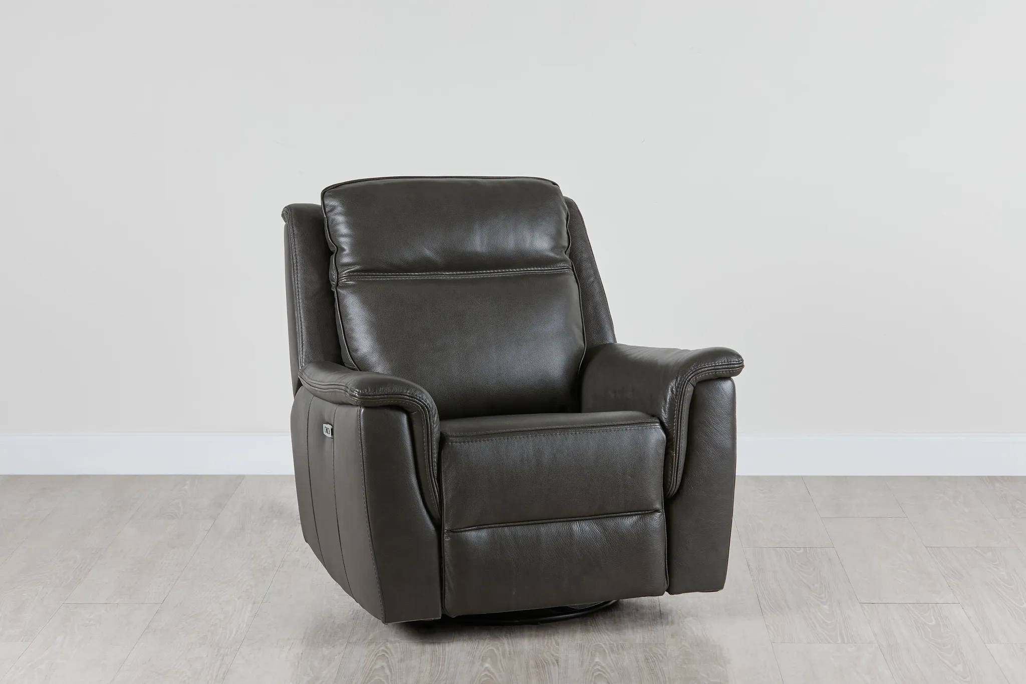 Aiden Dark Gray Leather Power Glider Recliner With Power Headrest