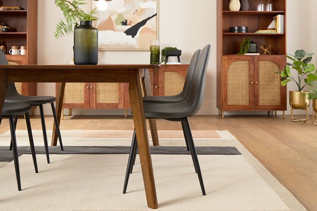 Palmdale Dark Tone Table & 4 Gray Upholstered Chairs