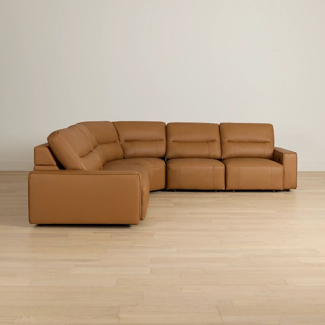 Rudy Brown Lthr/vinyl Small Two Arm Power Extension Chaise Sectional
