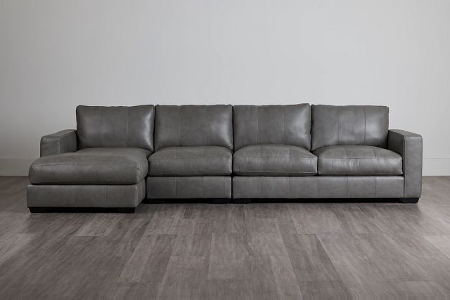Dawkins Gray Leather Small Left Chaise Sectional