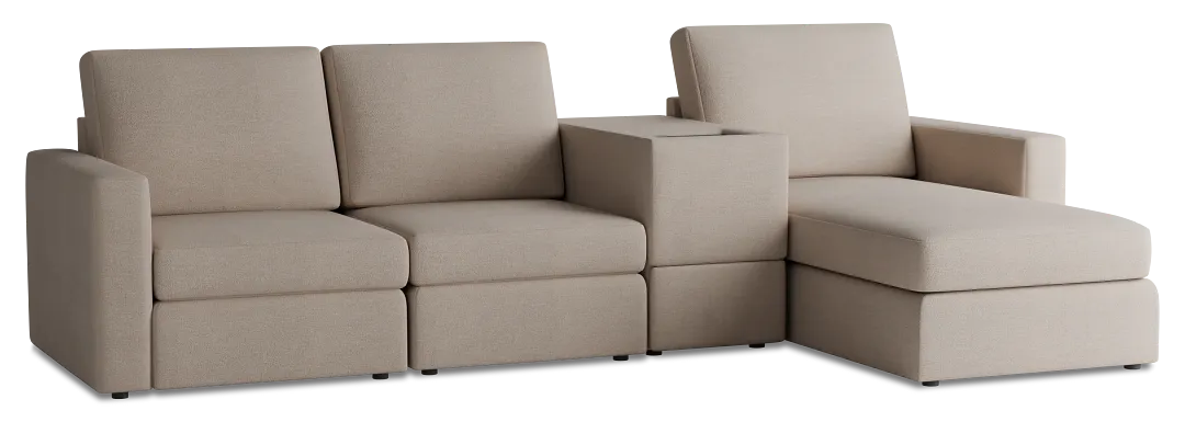 Citymod Beige Fabric Small Right Chaise Sectional With Storage Console
