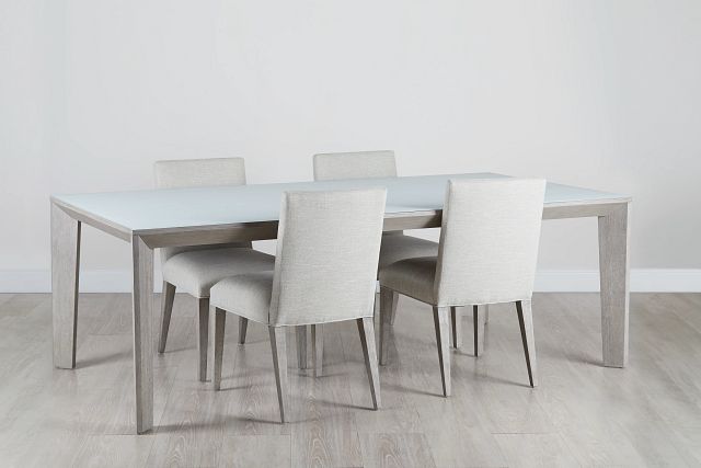 Rio Glass Rect Table & 4 Upholstered Chairs