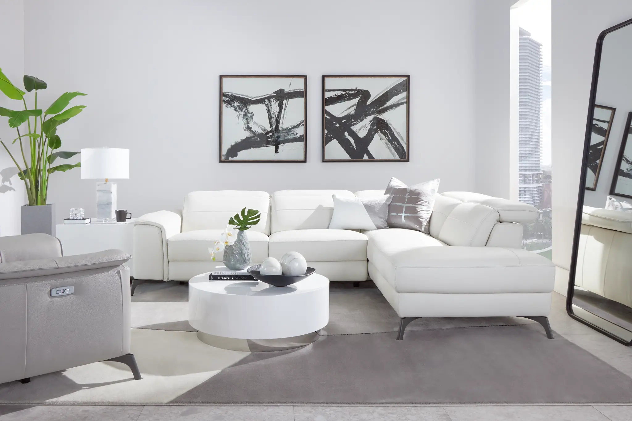 Pearson White Leather Right Bumper Power Reclining Sectional Pearson White Leather Right Bumper Power Reclining Sectional