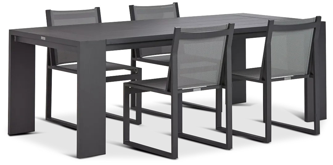 Linear 87" Dk Gray Aluminum Table & 4 Sling Side Chairs