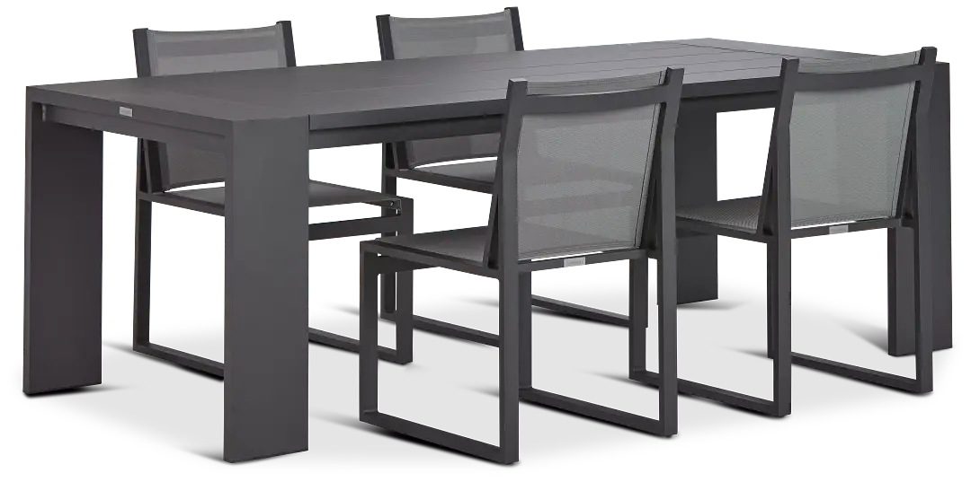 Linear 87" Dk Gray Aluminum Table & 4 Sling Side Chairs Linear 87" Dk Gray Aluminum Table & 4 Sling Side Chairs