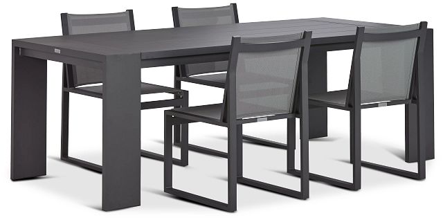 Linear 87" Dk Gray Aluminum Table & 4 Sling Side Chairs