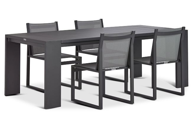 Linear 87" Dk Gray Aluminum Table & 4 Sling Side Chairs