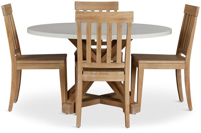 Nantucket White Two-tone Round Table & 4 Light Tone Chairs
