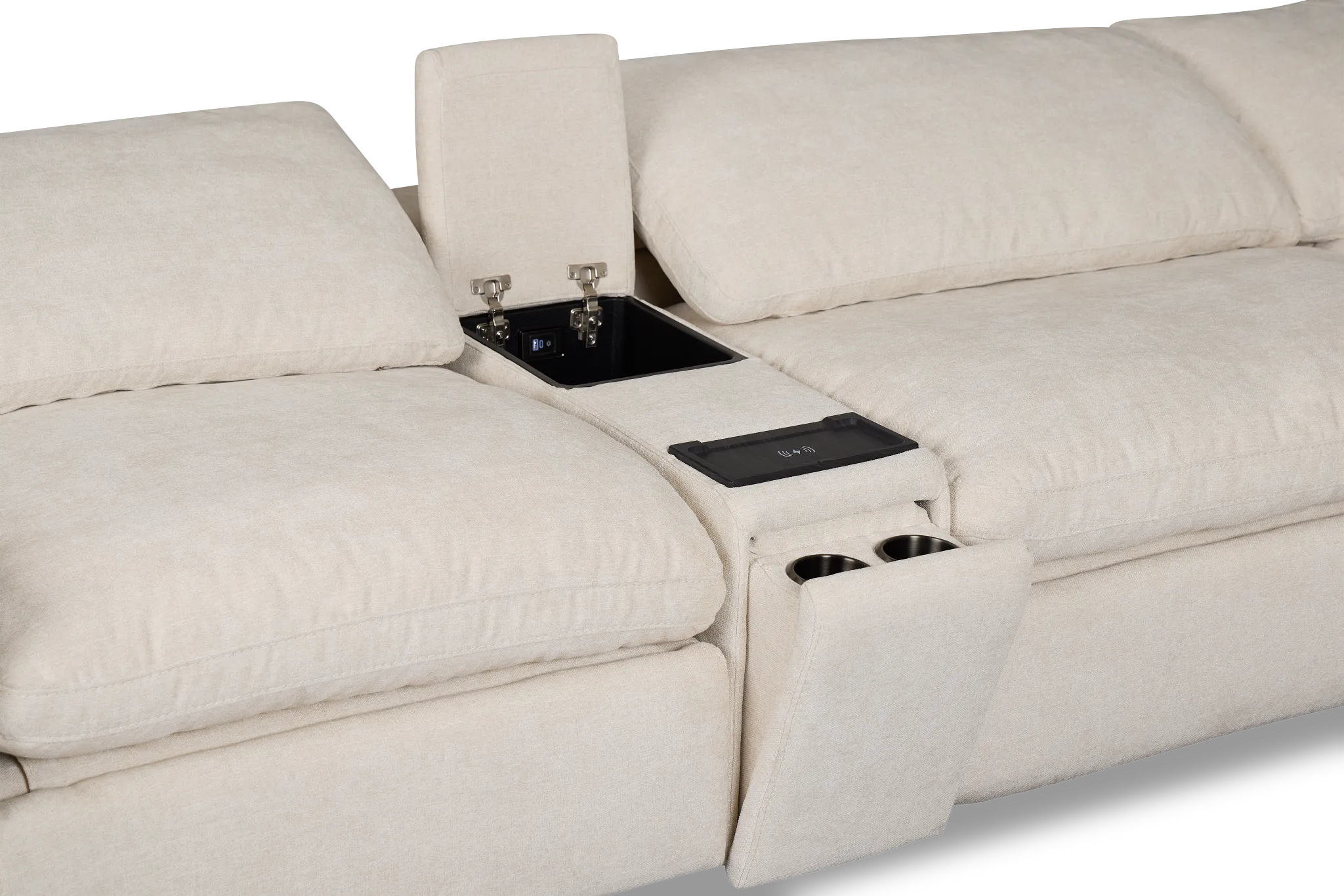 Drift Light Beige Fabric Large Dual Power Right Bumper Sectional