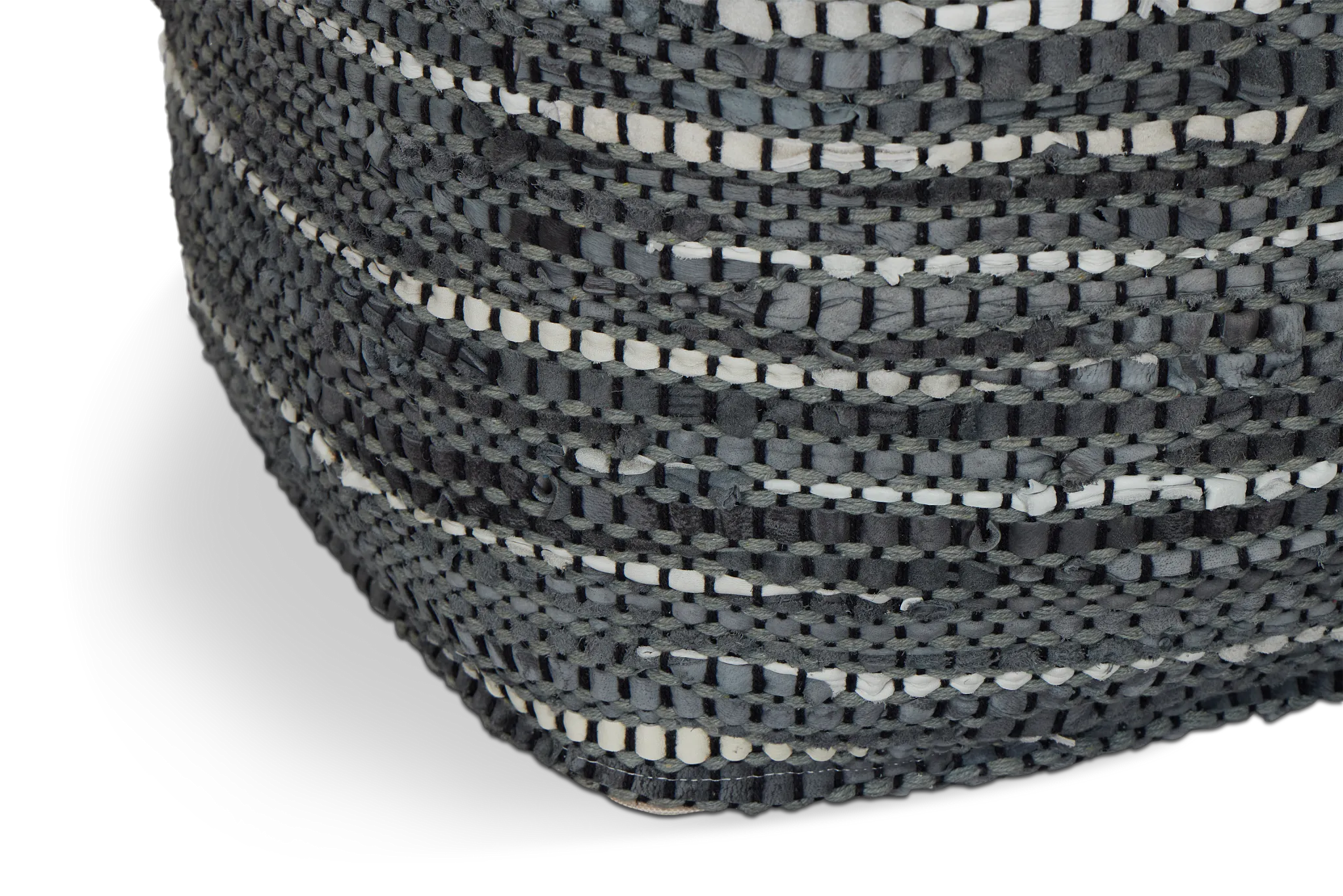 Darra Black Leather Accent Pouf