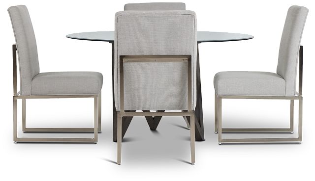 Tribeca Dark Tone Glass Round Table & 4 Metal Chairs (1)