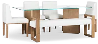 Haven Glass 80" Rectangular Table With 4 Side Chairs & Bench