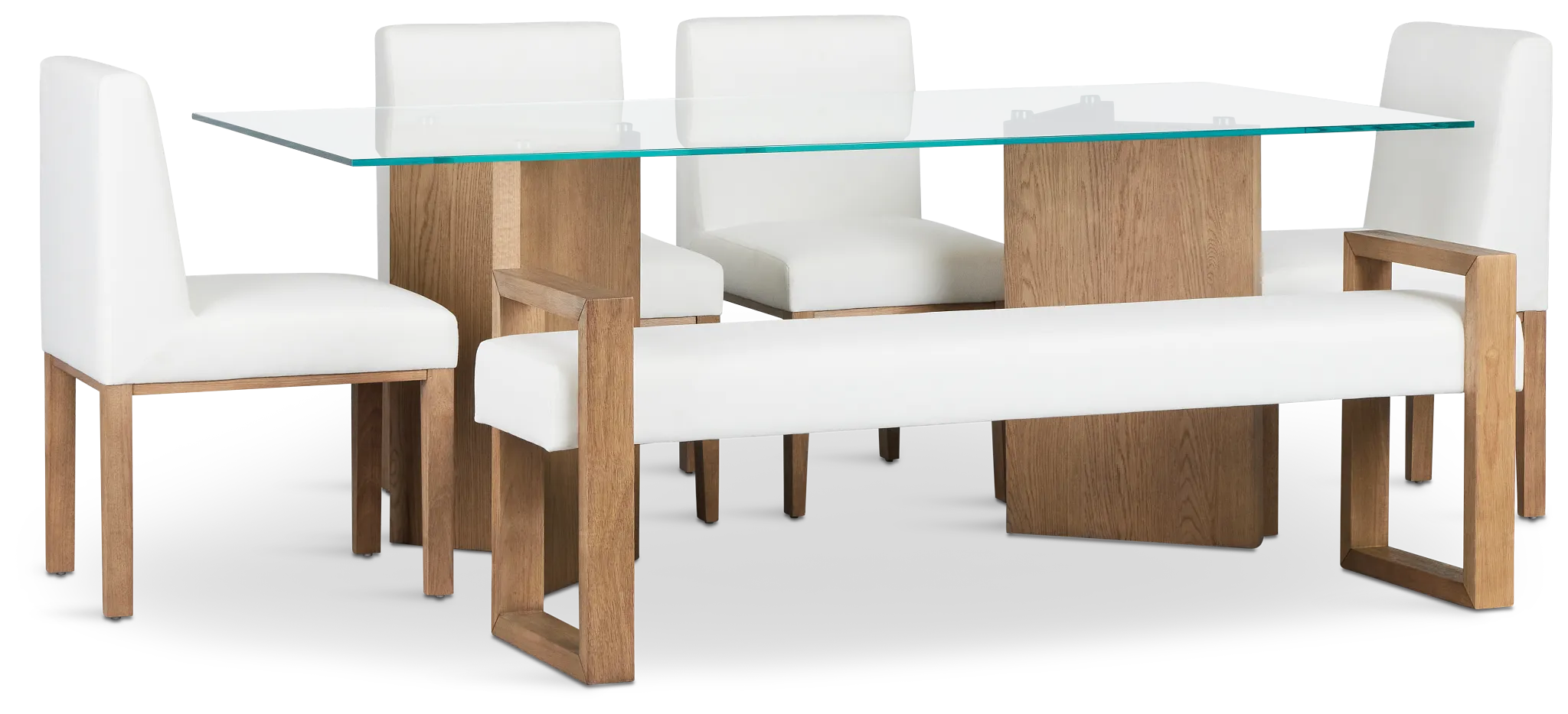 Haven Glass 80" Rectangular Table With 4 Side Chairs & Bench