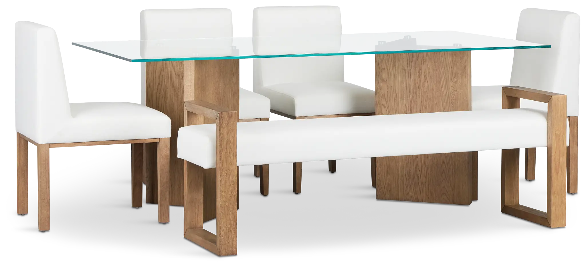 Haven Glass 80" Rectangular Table With 4 Side Chairs & Bench Haven Glass 80" Rectangular Table With 4 Side Chairs & Bench