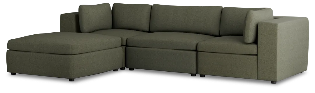 Destin Sutton Green Fabric 4-piece Bumper Sectional