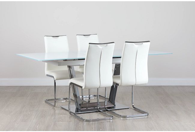 Treviso White Glass Table & 4 Upholstered Chairs