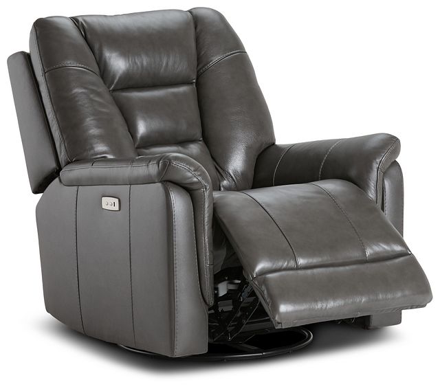 Owen Dark Gray Leather Power Swivel Glider Recliner