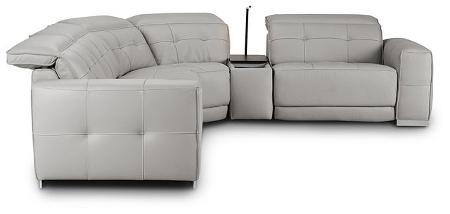 Reva Gray Leather Small Dual Power Reclining Two-arm Sectional