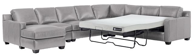 Carson Gray Leather Large Left Chaise Memory Foam Sleeper Sectional (3)