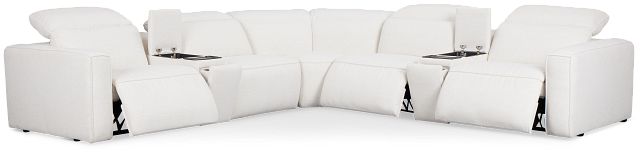 Ryland White Fabric Large Triple Power Reclining Two-arm Sectional