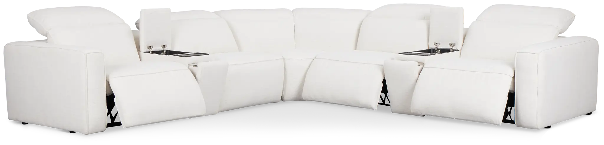 Ryland White Fabric Large Triple Power Reclining Two-arm Sectional Ryland White Fabric Large Triple Power Reclining Two-arm Sectional