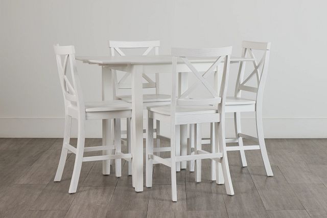 Woodstock White Drop Leaf High Table & 4 Wood Barstools