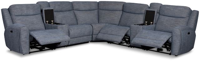 Walker Blue Fabric Large Triple Power Reclining Two-arm Sectional