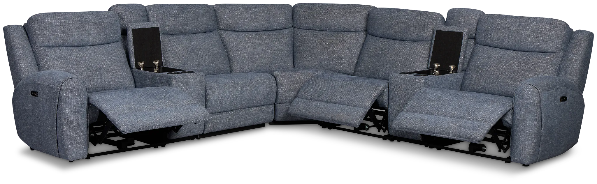 Walker Blue Fabric Large Triple Power Reclining Two-arm Sectional
