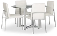 Amalfi White Glass Round Table & 4 Upholstered Chairs