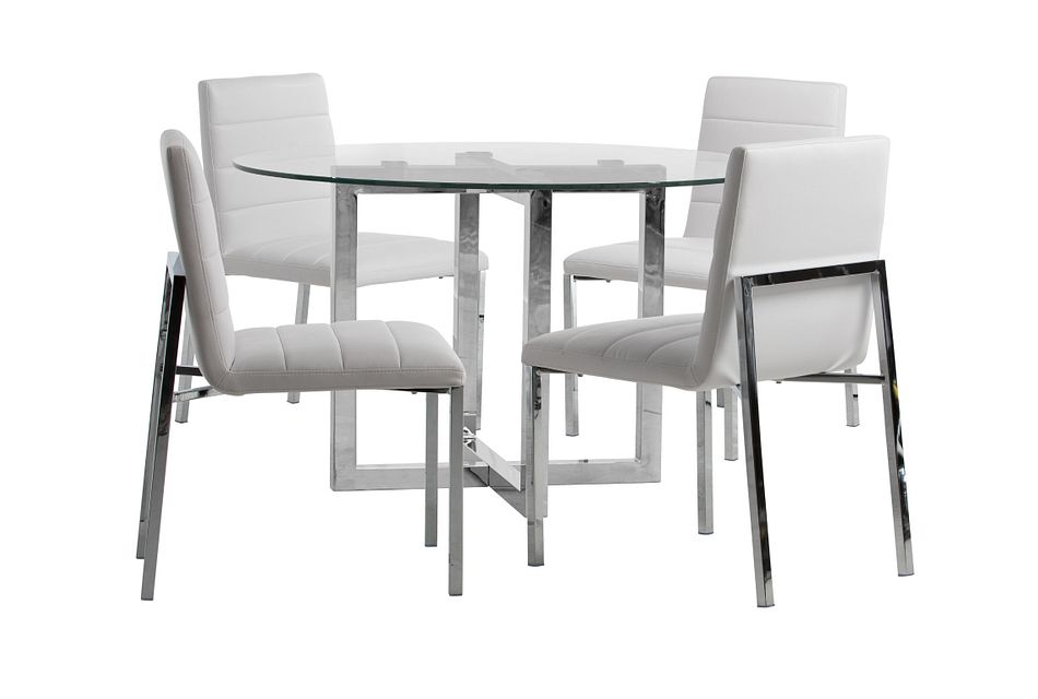 Amalfi White Glass Round Table 4 Upholstered Chairs Dining Room Sets City Furniture Amalfi White Glass Round Table 4, Glass Round Table And 4 Chairs