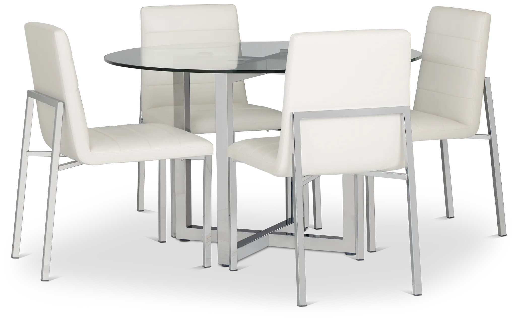 Amalfi White Glass Round Table & 4 Upholstered Chairs