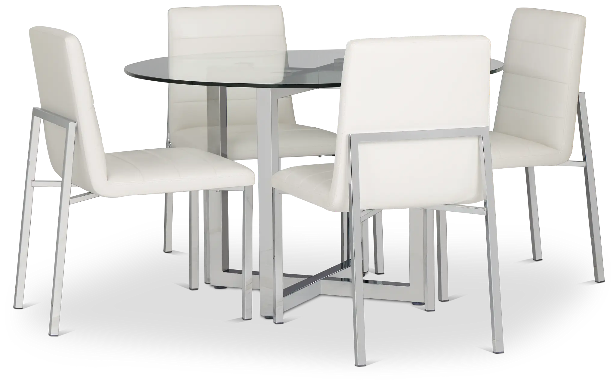Amalfi White Glass Round Table & 4 Upholstered Chairs Amalfi White Glass Round Table & 4 Upholstered Chairs