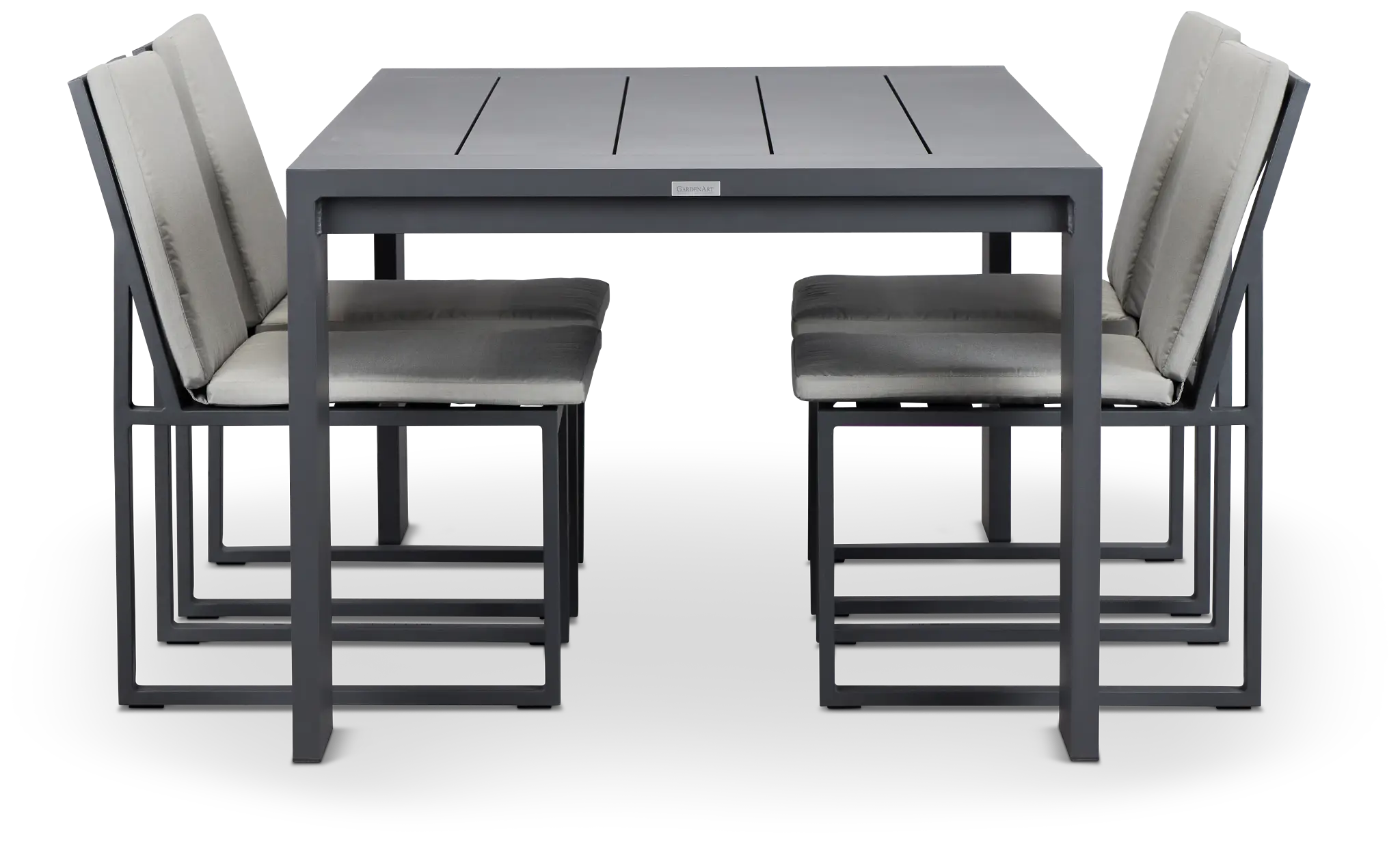 Linear Dark Gray 70" Aluminum Table & 4 Cushioned Side Chairs Linear Dark Gray 70" Aluminum Table & 4 Cushioned Side Chairs