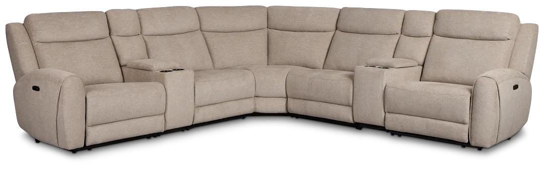 Walker Beige Fabric Large Dual Power Reclining Two-arm Sectional