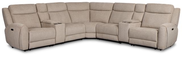 Walker Beige Fabric Large Dual Power Reclining Two-arm Sectional