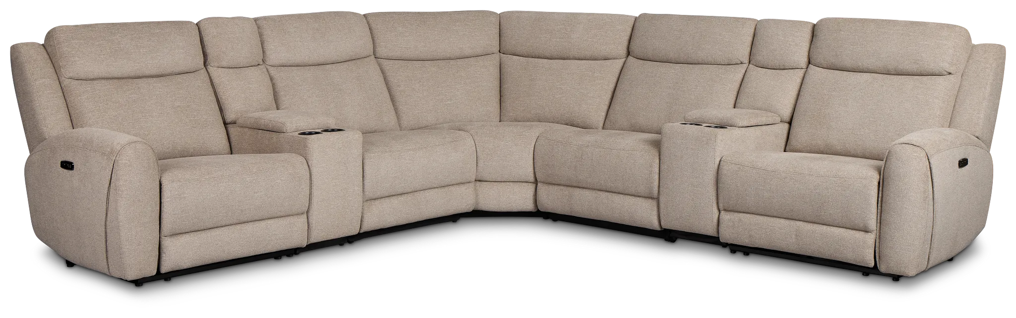 Walker Beige Fabric Large Dual Power Reclining Two-arm Sectional