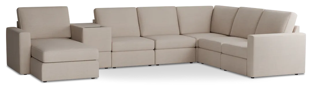 Citymod Beige Fabric Large Left Chaise Sectional With Media Console