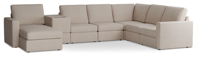 Citymod Beige Fabric Large Left Chaise Sectional With Media Console