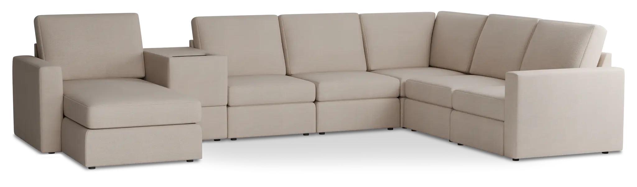 Citymod Beige Fabric Large Left Chaise Sectional With Media Console Citymod Beige Fabric Large Left Chaise Sectional With Media Console