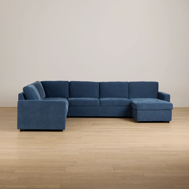 Addie Blue Fabric Medium Right Chaise Storage Sleeper Sectional
