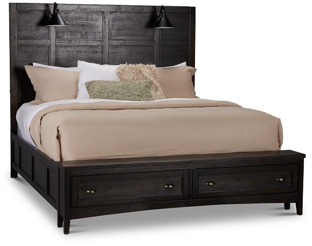 Heron Cove Dark Tone Panel Bed With Lights And Bench (1)