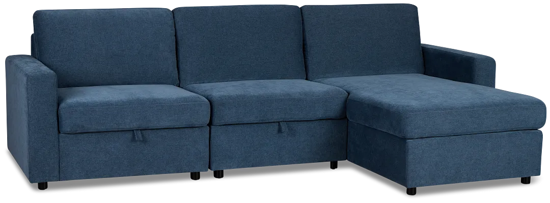 Addie Blue Fabric Right Chaise Storage Sectional