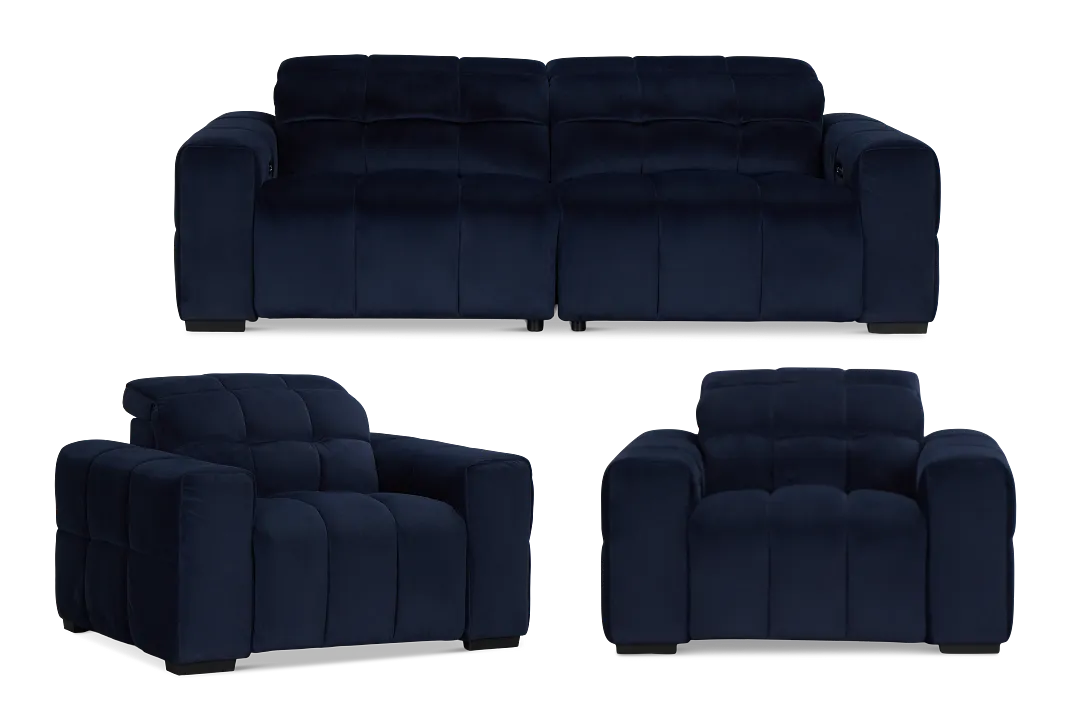 Gemma Navy Velvet Power Reclining Living Room